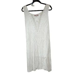 Seduzione white sleeveless crochet look tank dress women's size medium? Italy